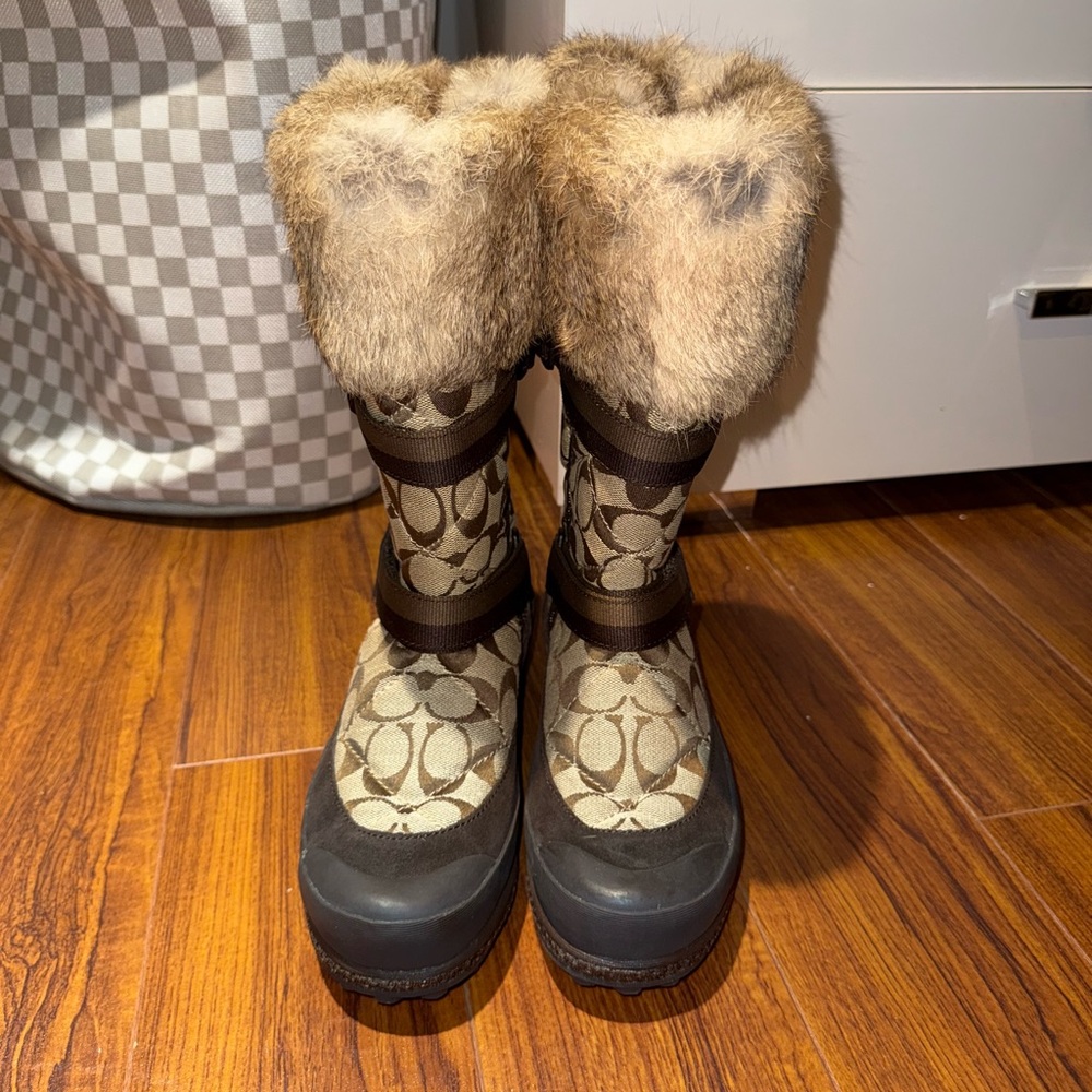 Coach Tan and Brown Fur-Trimmed Boots - Picture 2 of 6